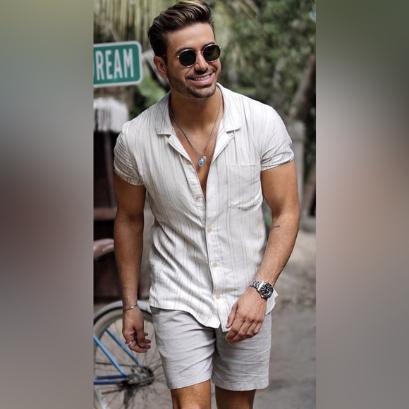 Club Monaco Baxter Slim-Fit Stretch Linen & Cotton-Blend Chambray Shorts - Gray - Picture 9 of 9